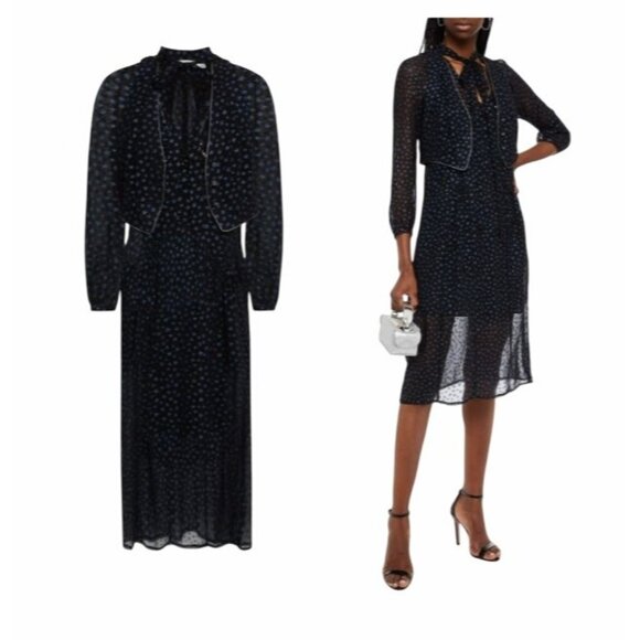 ✨Coach Star Print Waistcoat Dress Black Blue Silk mid-length glittered Cupro - Picture 1 of 12